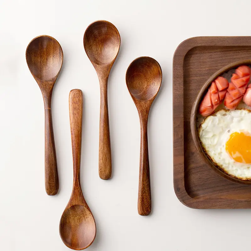 6 pcs mixing spoons, ramen spoons, dessert spoons, Japanese-style bamboo spoons, small wooden spoons, long-handled wooden spoons