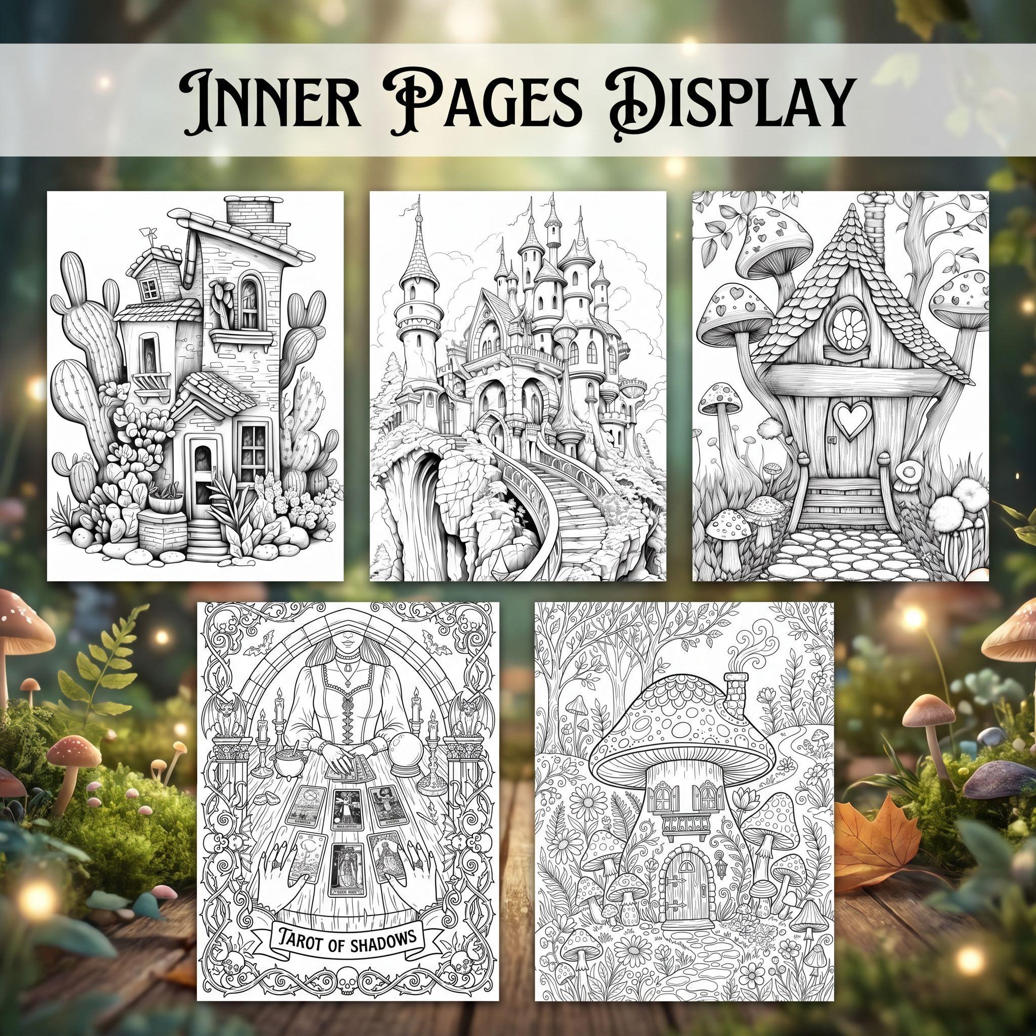 5pcs Adult Coloring Book - Enchanted Cottage & Shadows Thorns Theme, Beginner-Friendly, Vivid Designs, 11.2x8.27inch, Thick Paper, Stress Relief & Relaxation Art Therapy, Art Supplies, Perfect Gift for Mindfulness, Christmas & Birthday