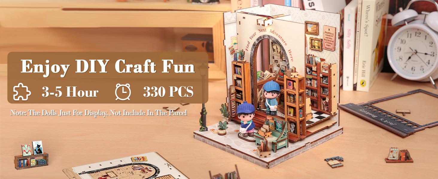 CUTEBEE Jack's Bookery Miniature DIY 3D Book Nook Kit Black Friday Gift Wooden Bookcase with LED Lights Handmade Creative Toy for Teens Adults Holiday Christmas Gift Dust Proof Home Decor