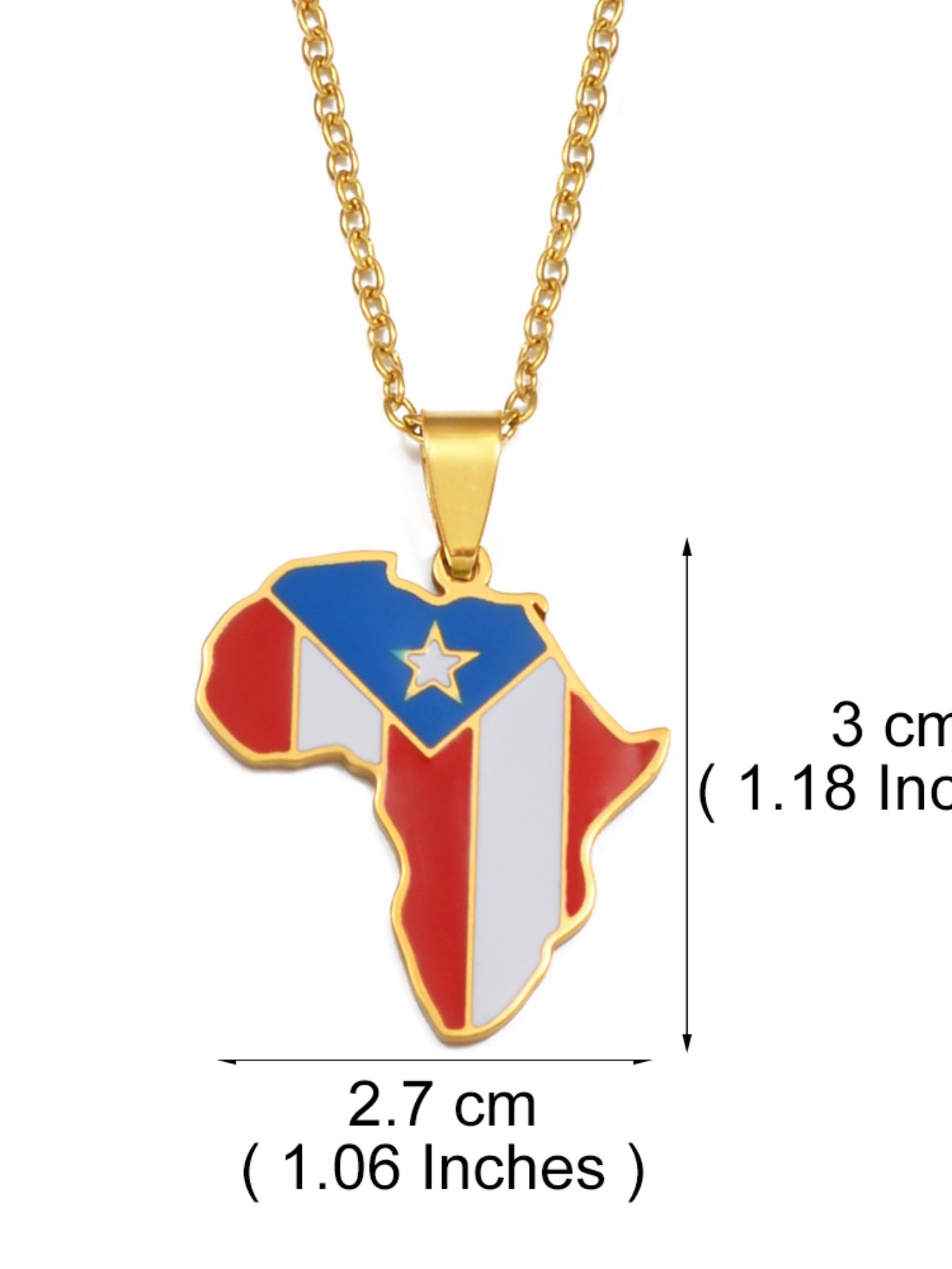 Africa Map With Jamaica Haiti Puerto Rico PR Flag Pendant Necklaces For Women Jewelry