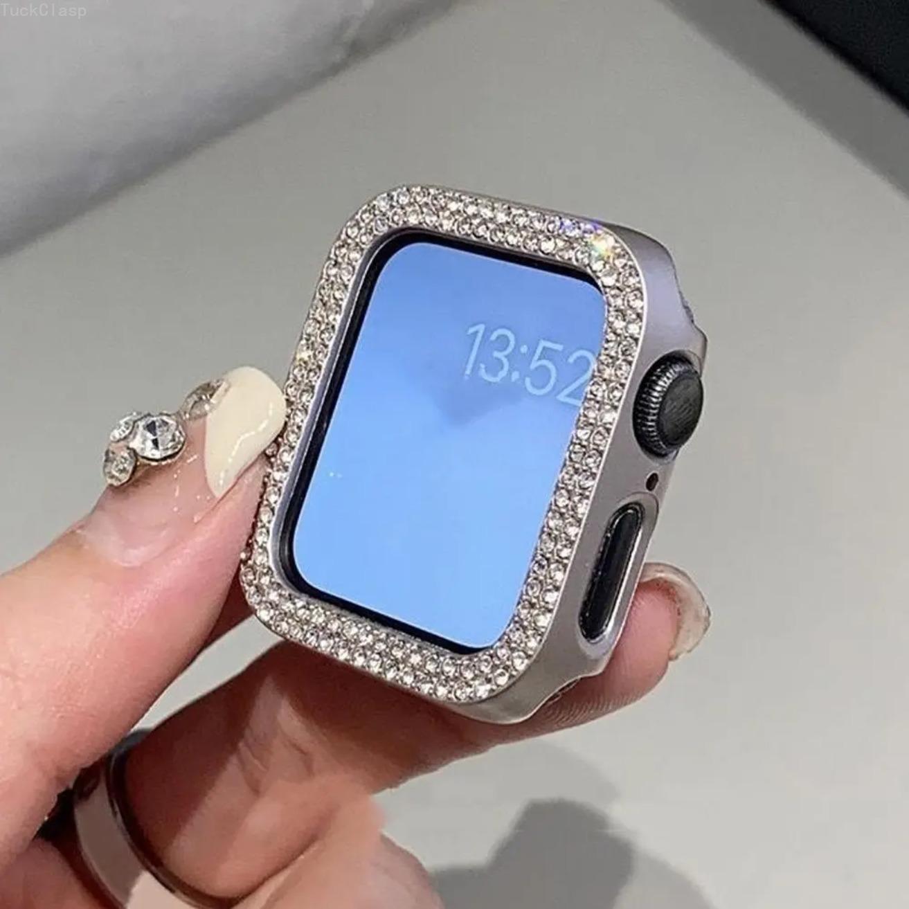 Shiny Rhinestone Hollow‑Out Protective Case for Apple Watch, Fits 38‑49mm Series Ultra SE 10 9 8 7 6 5 4 3 2 1, Sparkling Stylish Smartwatch Protector for Men Women