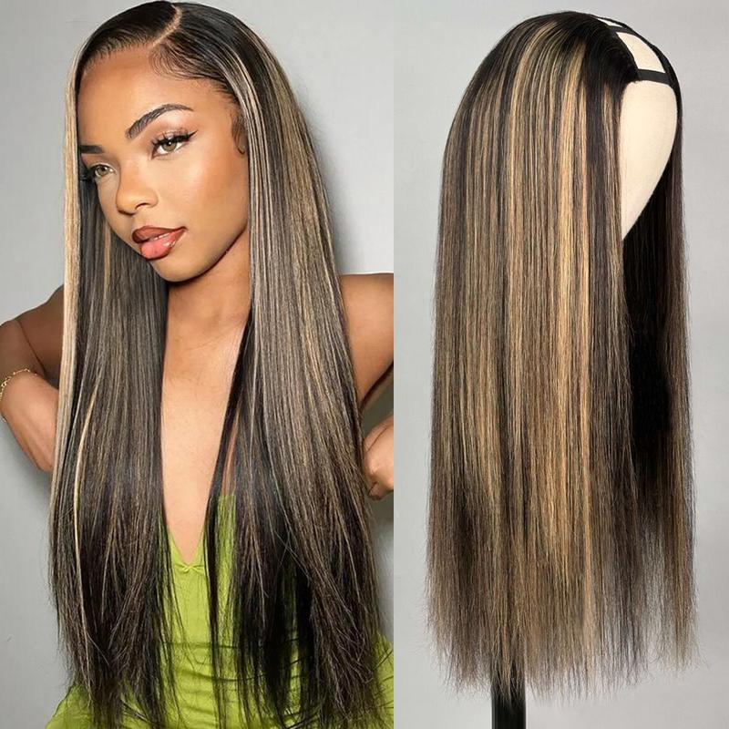 Mscoco Layered Body Wave U Part Human Hair Wig Affordable yaki Straight & Straight & Highlight U Part Human Hair Wigs 2×4 Opening Size Highlight 1B 22 And 1B 2 30 U Part Wig