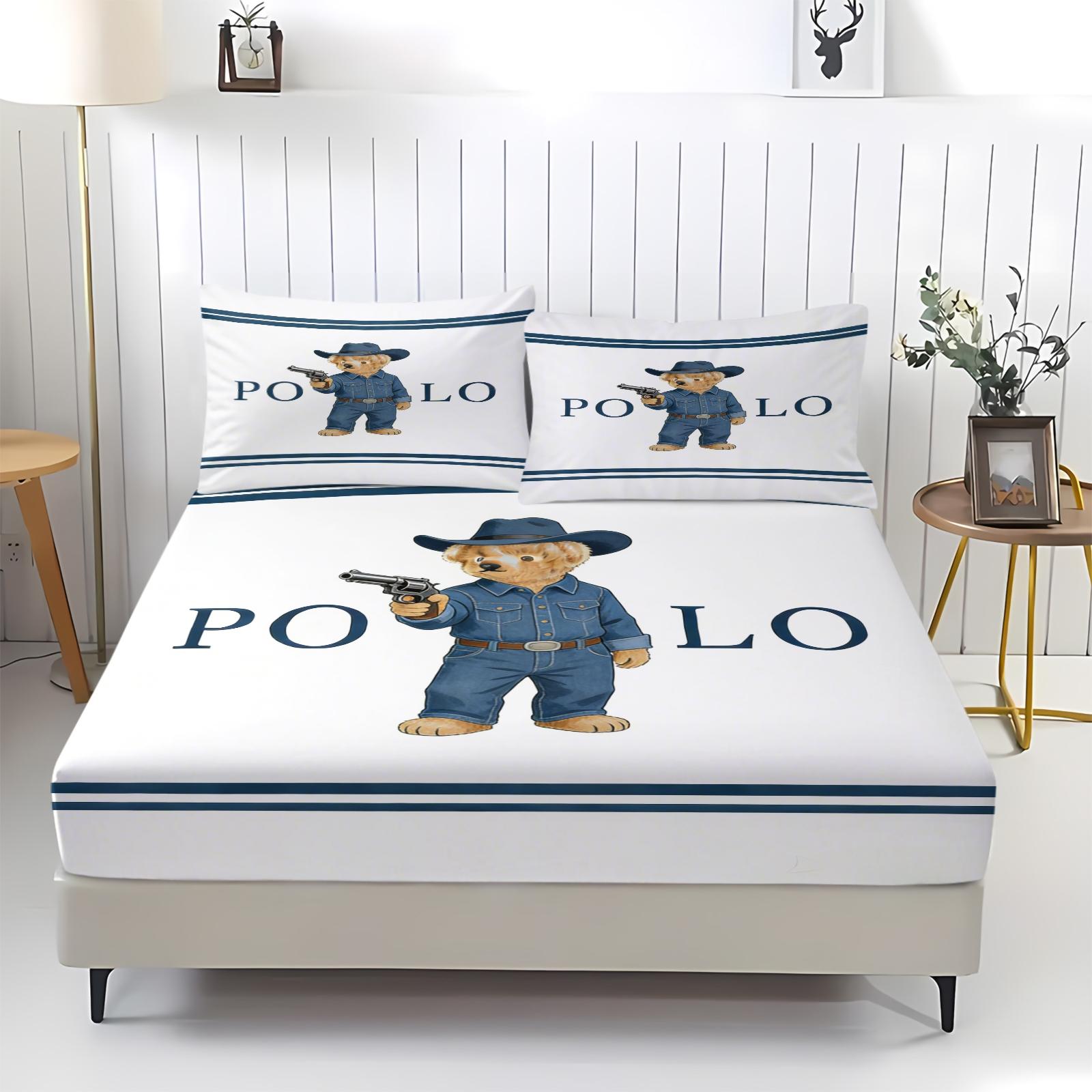 Teddy Bear Pattern Bed Sheet, Comfortable Printed Pattern, Includes 1 Bed Sheet and 2 Pillowcases, Comfortable Bedding, Non slip Dust Cover Suitable for Bedroom and Guest Room, Suitable as a Gift for Children or Adults, Bed Sheets Set