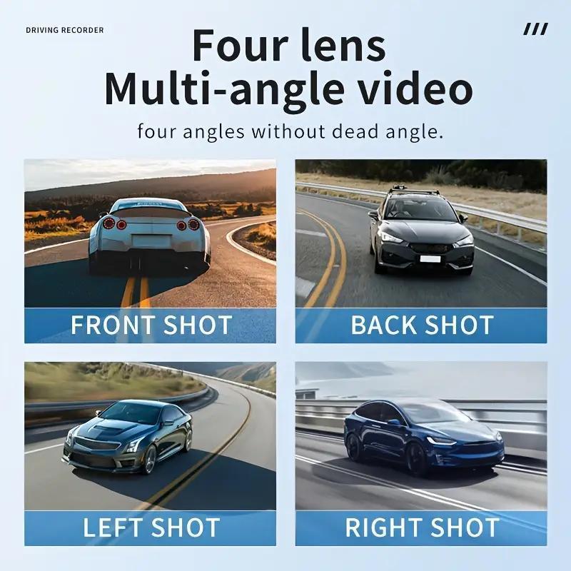 4 Channel Dash Cam, Car DVR with Front & Rear & Inside Left & Inside Right Camera, Car Electronics Accessories, Car Video Surveillance