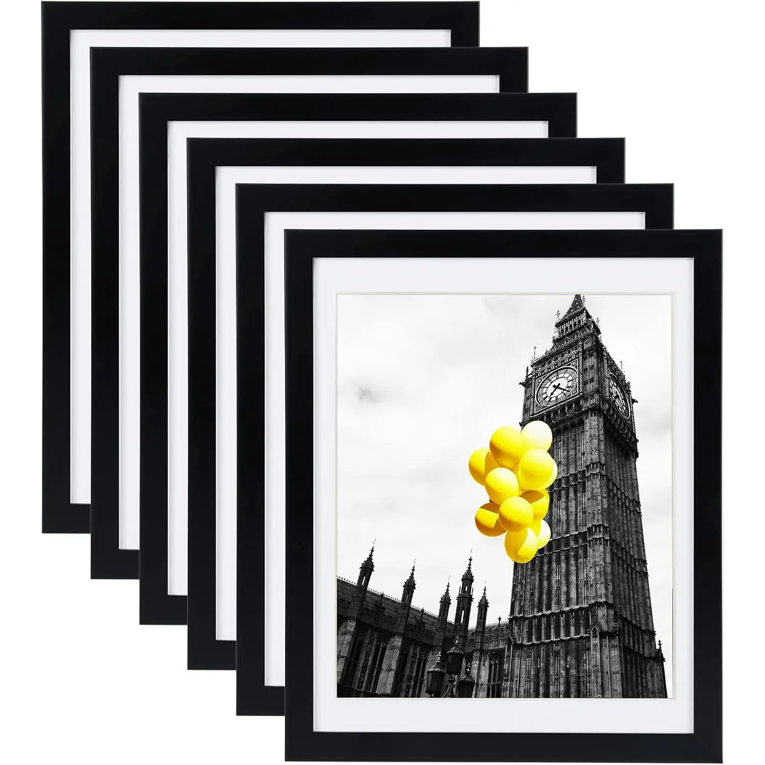 12x16 Picture Frames Set of 6 with Plexiglass, Display Pictures 11x14 with Mat or 12x16 Without Mat for Tabletop Display and Wall Mounting,Black
