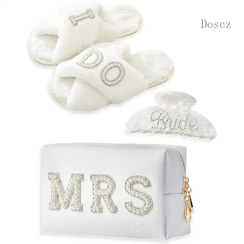 Sports & Outdoor Protective Gear Accessory Bride 3-Piece Gift Set, Bridal Shower & Wedding Essentials Including Makeup Bag, Slippers, Hair Clip, Set Of 3