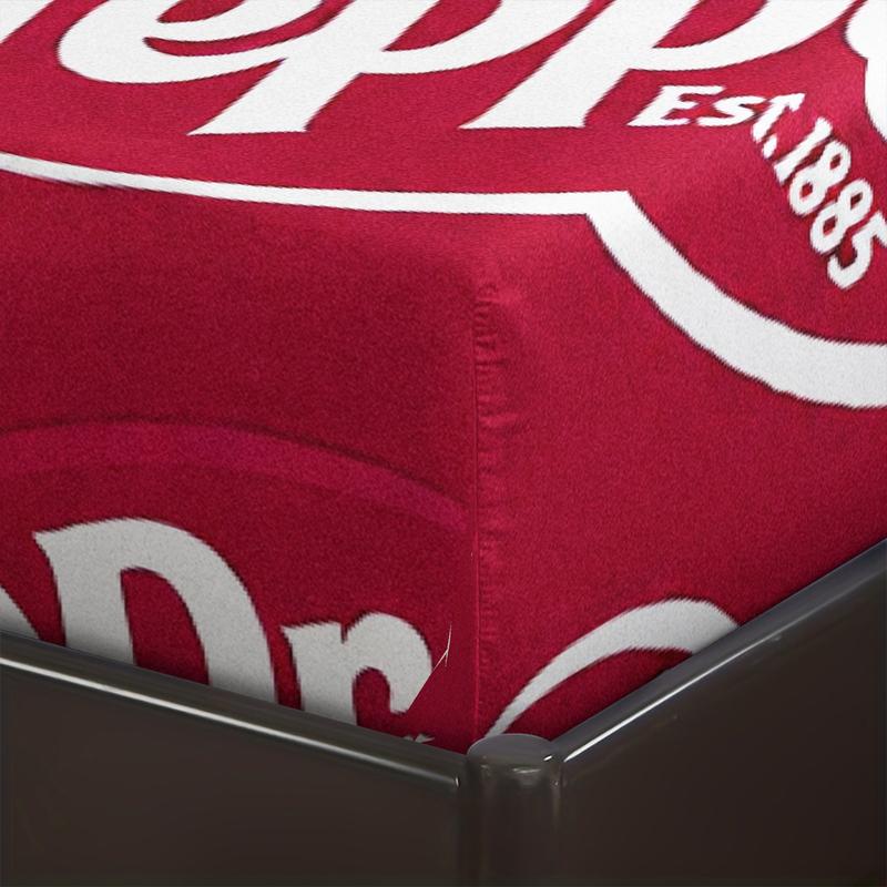 Dr Pepper Brand Full Print Fitted Sheet Set, 1 Fitted Sheet and 2 Pillowcases, Wine Red Color Base, Soft Skin-Friendly, Dustproof Anti-Wrinkle, Decorative Bedsheet Sets, Trendy Bedroom Decor for Boys and Girls
