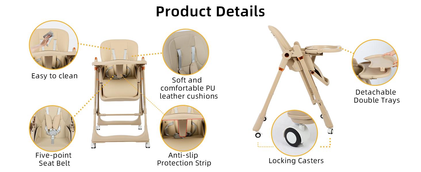 8-in-1 Adjustable High Chair,Upgrate High Chair & Cradle For Children's,Rocking chair with Removable 3-Position Adjustable Tray,Stability Structure & 3-Point Safety Harness,Dining Room Furniture Toddler Floor Seat,Gaming Chair,Vanity Chair,