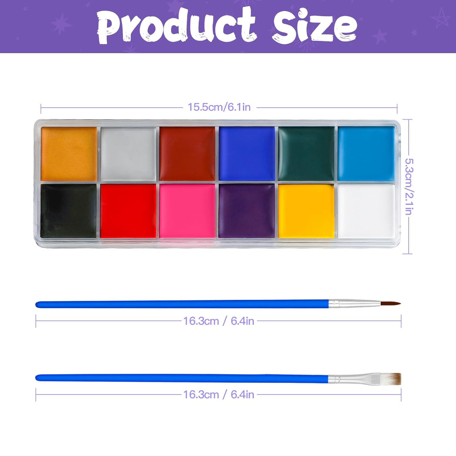 Face Painting Kit for Kids, 12 Colors Oil-Based Face Paint with 2 Brushes, Non-Toxic Halloween Makeup Kit, Professional Face Body Paint for Halloween, Parties, Carnival, School Events