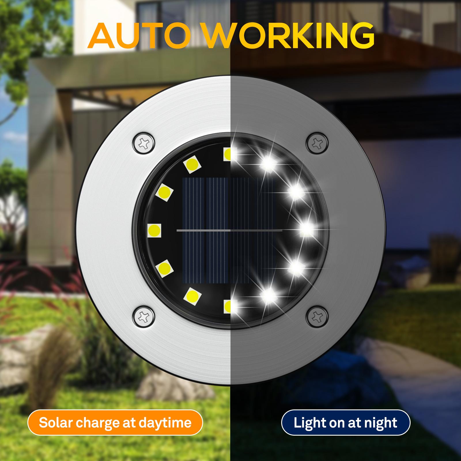 Earrck Solar Outdoor Lights, 12 LEDs Solar Garden Lights/Warm&White Super Bright in-Ground Lights/IP65 Waterproof/Solar Disk Lights for Garden&Yard&Walkway&Patio&Lawn&Driveway&Pathway&Pool&Outdoor(8/12Pack)