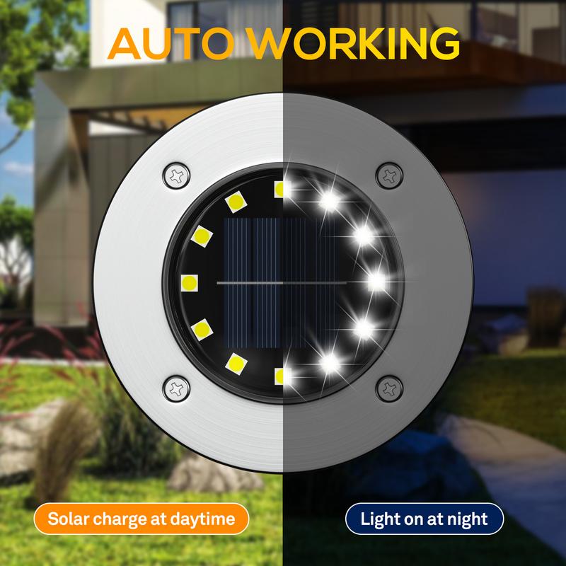 Earrck Solar Outdoor Lights, 12 LEDs Solar Garden Lights/Warm&White Super Bright in-Ground Lights/IP65 Waterproof/Solar Disk Lights for Garden&Yard&Walkway&Patio&Lawn&Driveway&Pathway&Pool&Outdoor(8/12Pack)