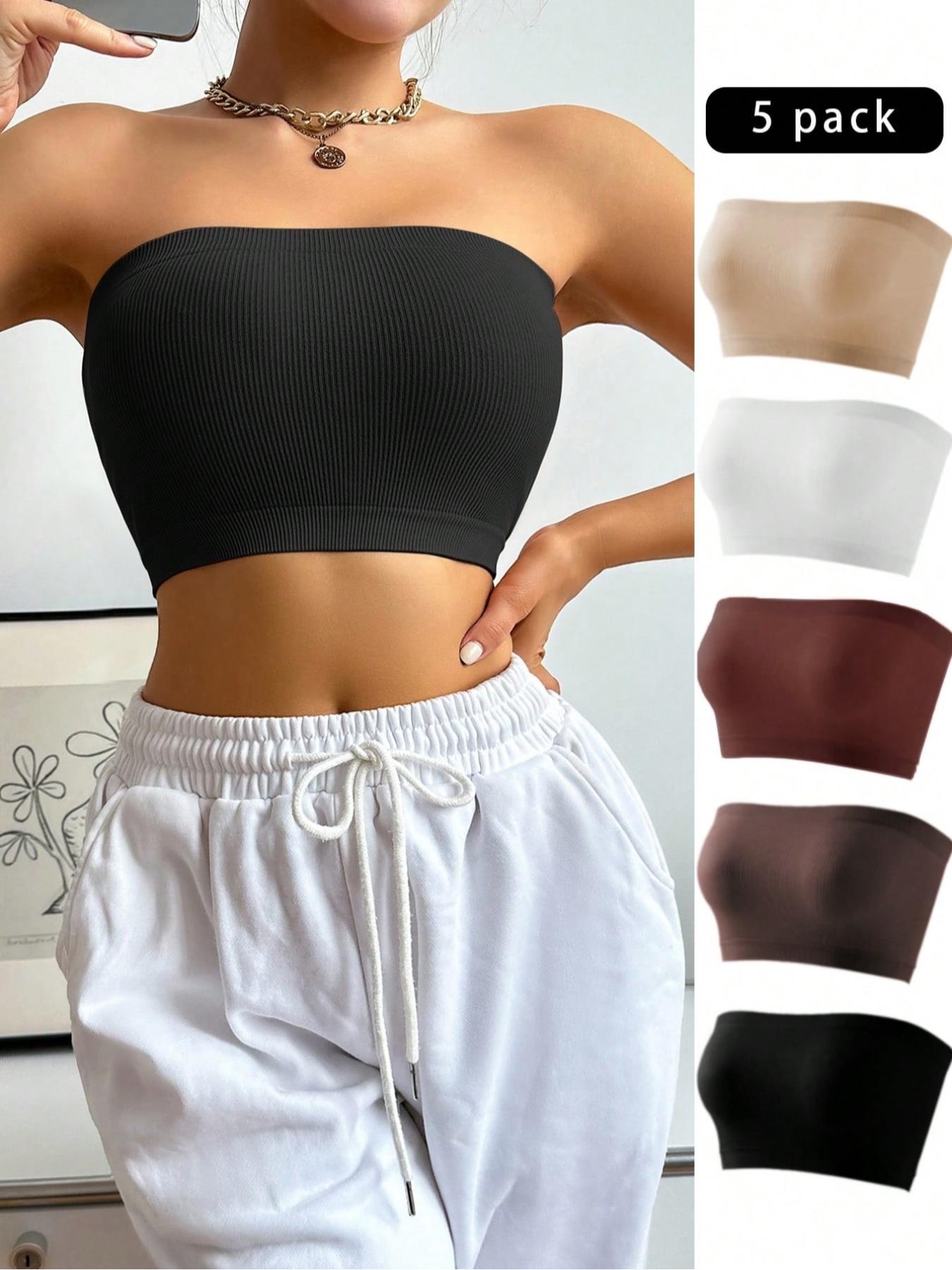 Women's Comfortable Ribbed Strapless Bra Set, 5-Pack Seamless Underwear for Daily Wear, Breathable & Soft Fabric