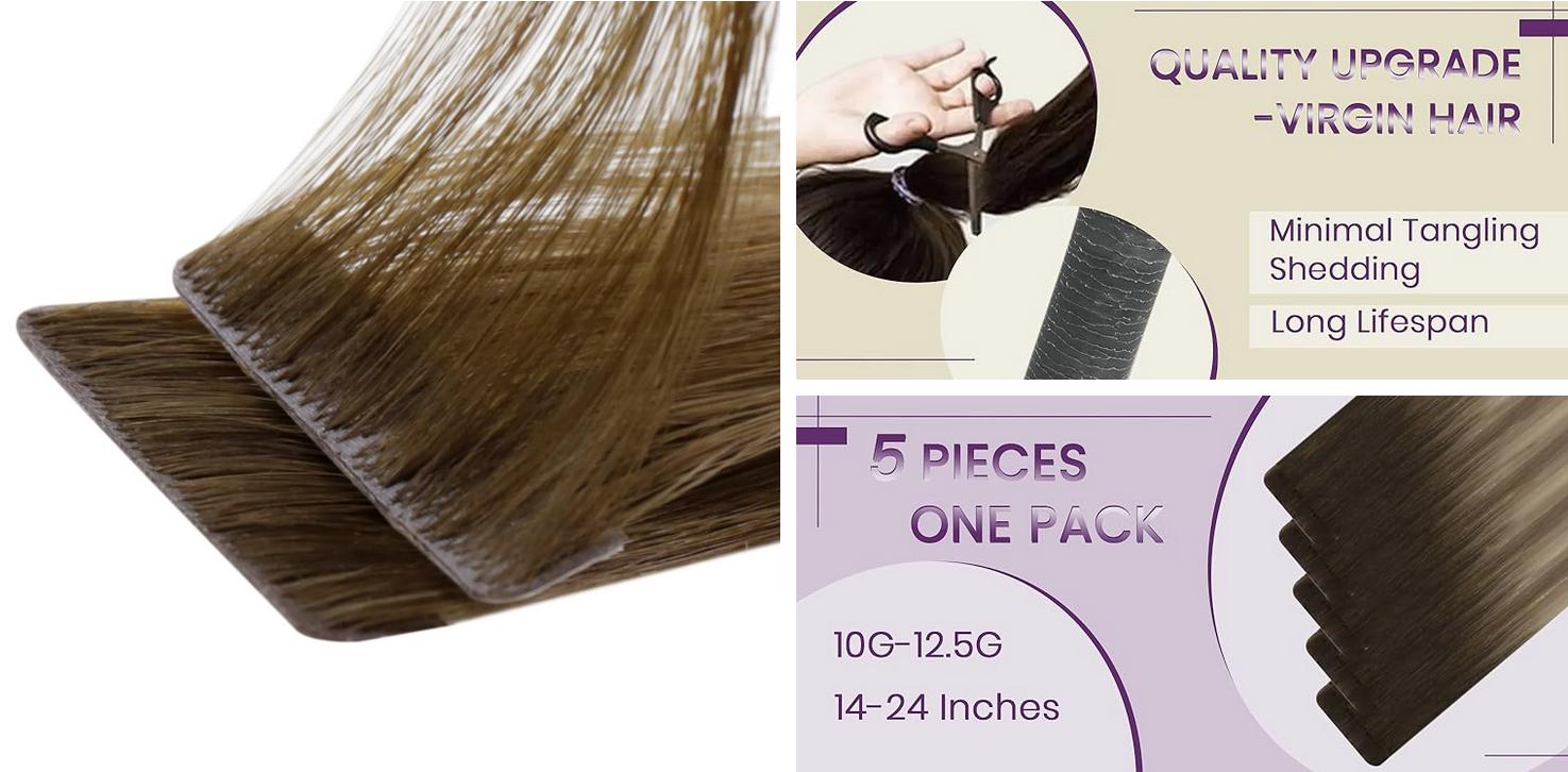 LaaVoo Silky Straight Real Human Hair Ombre Balayage Skin Weft Tape In Extensions 20 Counts Glueless Lightweight Invisible Hair Extensions Various Colors Natural Look High Quality TikTokShopBlackFriday SpringStatements