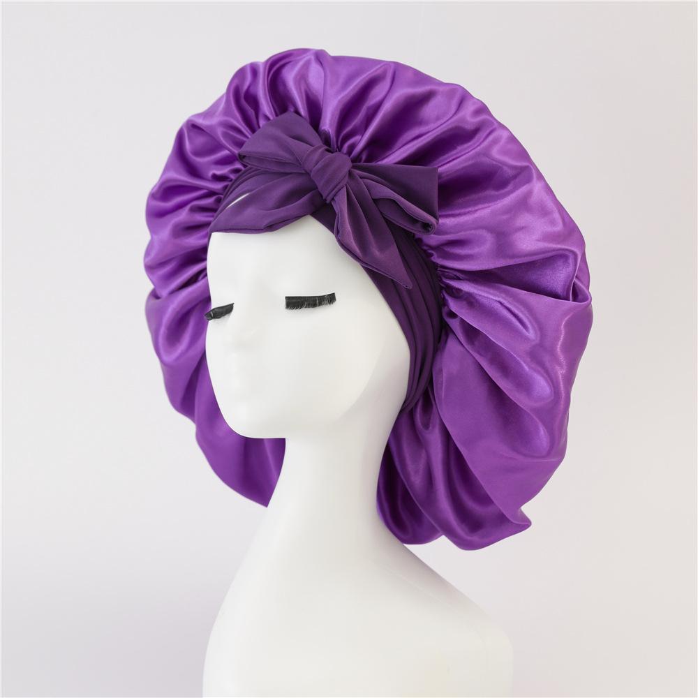 Cikana Hair New Women Satin Solid Sleeping Hat with Stretchy Tie Band Elastic Night Shower Cap Adjustable Hair Head Cover Bonnet turban