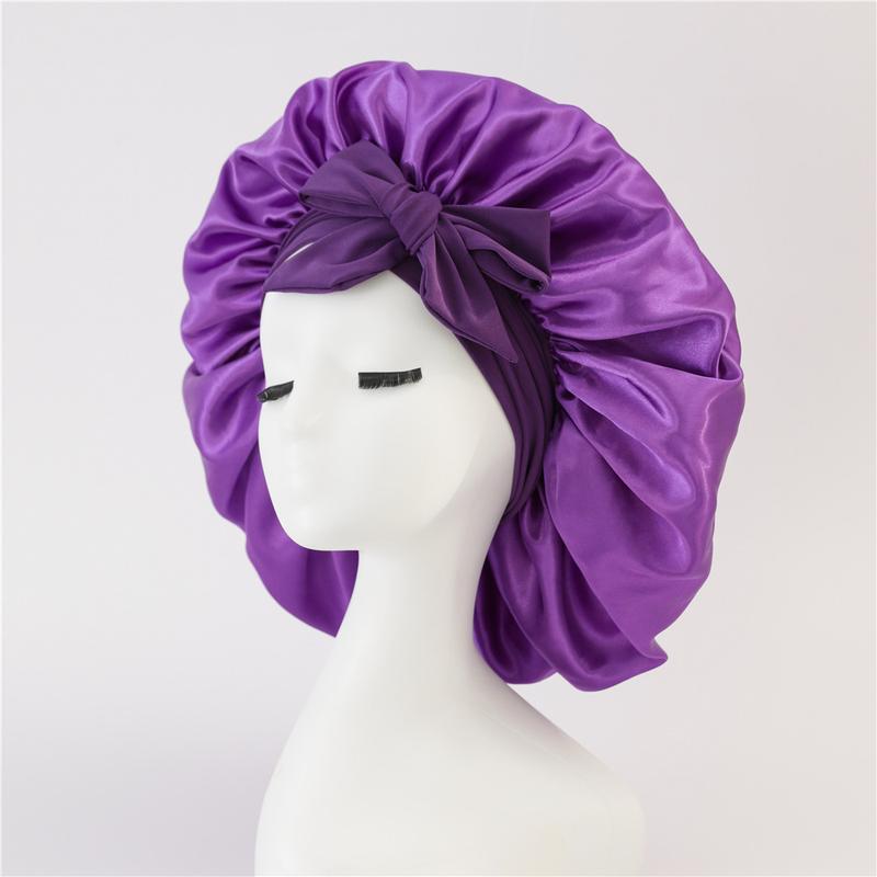 Cikana Hair New Women Satin Solid Sleeping Hat with Stretchy Tie Band Elastic Night Shower Cap Adjustable Hair Head Cover Bonnet turban