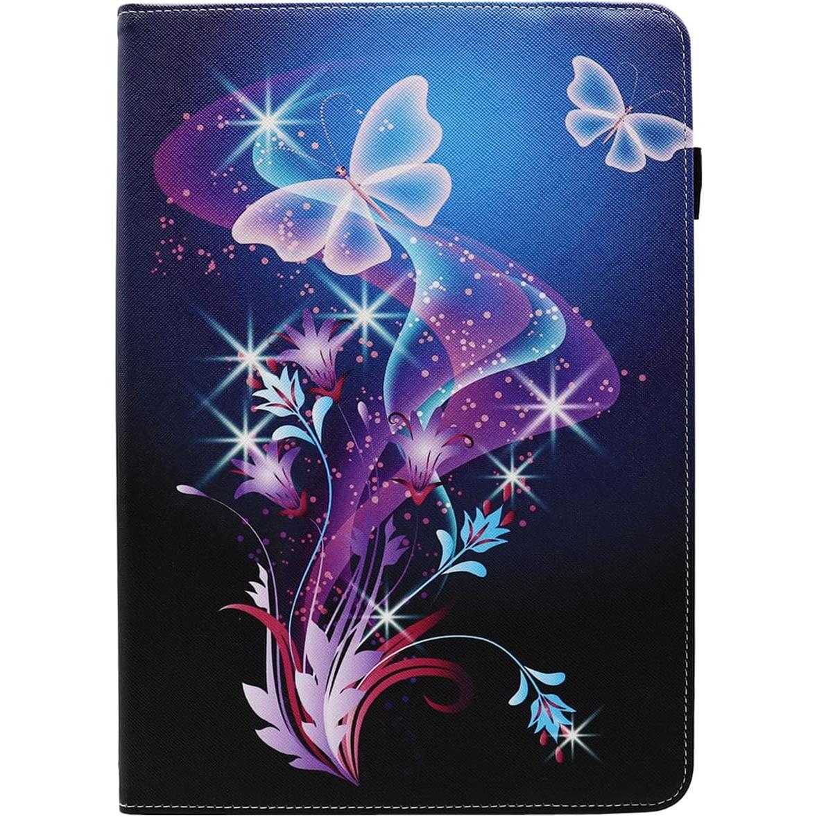 7 8 Inch Android Tablet Case,  PU Leather 360  Rotating Multi-Angle Viewing Stand Case Cover for 7.0 8.0 and  7.0-8.5 Inch Tablet, Shiny Butterfly