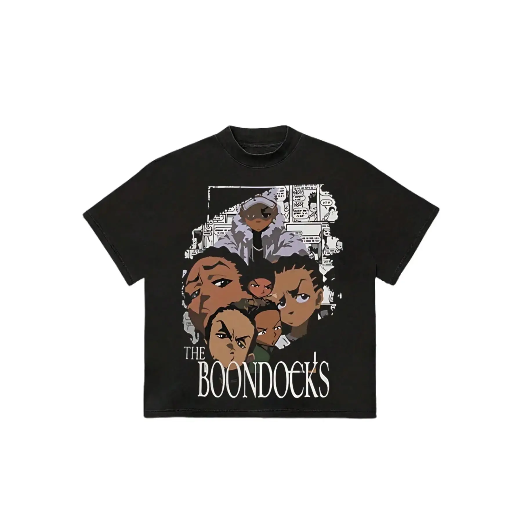 Women's "The Boondocks" Cartoon Graphic Crew Neck Short-Sleeve T-Shirt - 220g Heavyweight Soft Cotton, Breathable Streetwear Casual Top, Plus Size Casual Fashion Shortsleeve Womenswear School Clothing
