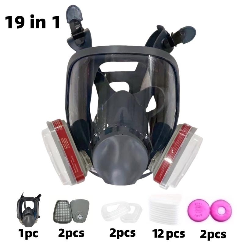 Silicone Upgrade Reusable Full Face Mask Anti-Toxic Mask Dustproof Gasproof Mask, 19-In-1 Filter Box, Protects Against Toxic Gases, Dust, Chemicals, Ideal for Painting, Sanding, Industrial Work