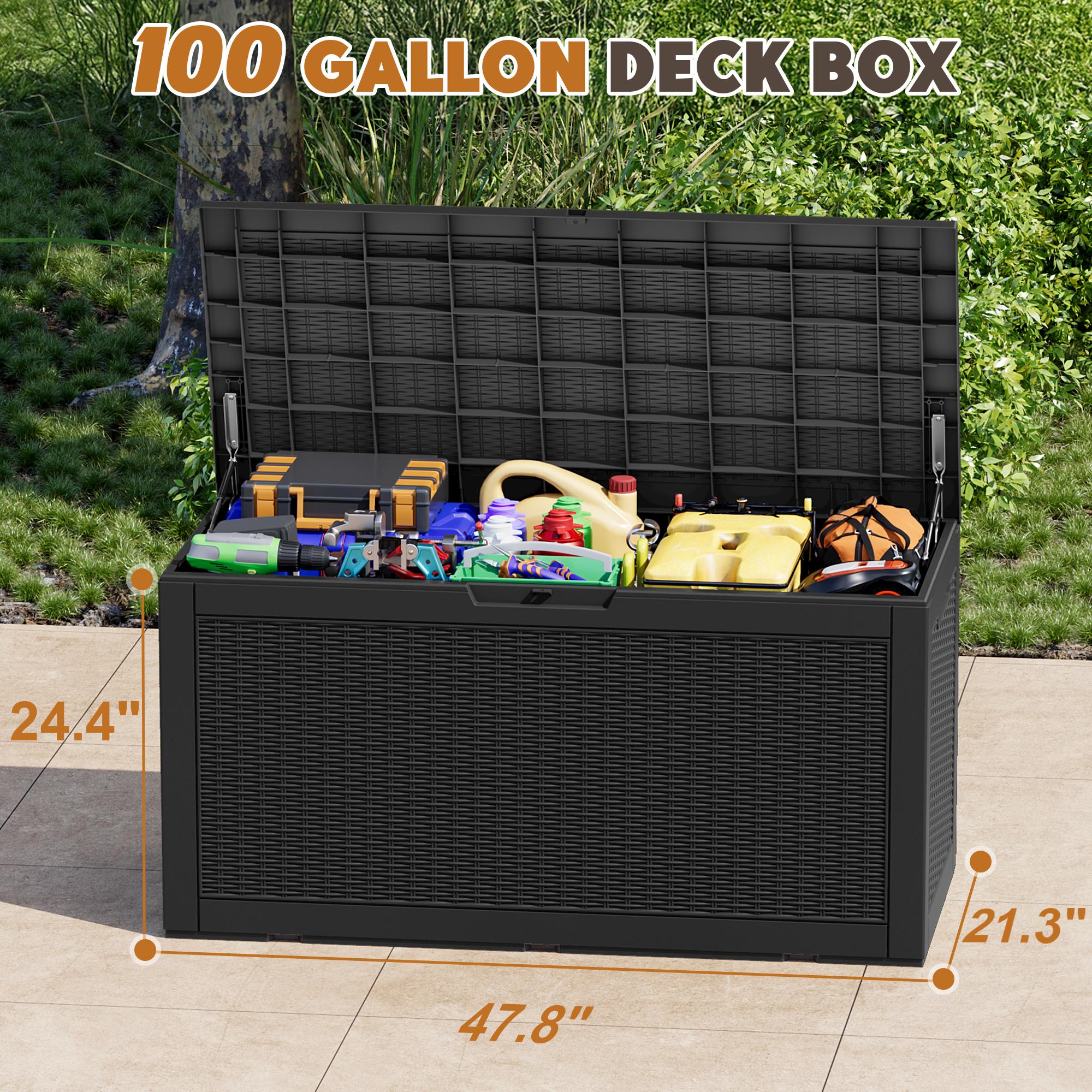 31/60/100/260 Gallon Resin Outdoor Storage Deck Box (padlock not included) – Waterproof, UV-Resistant, Multi-Functional, Lockable, Durable, Storage of tools