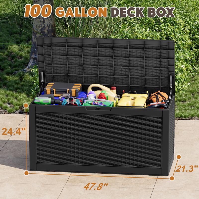 31/60/100/260 Gallon Resin Outdoor Storage Deck Box (padlock not included) – Waterproof, UV-Resistant, Multi-Functional, Lockable, Durable, Storage of tools