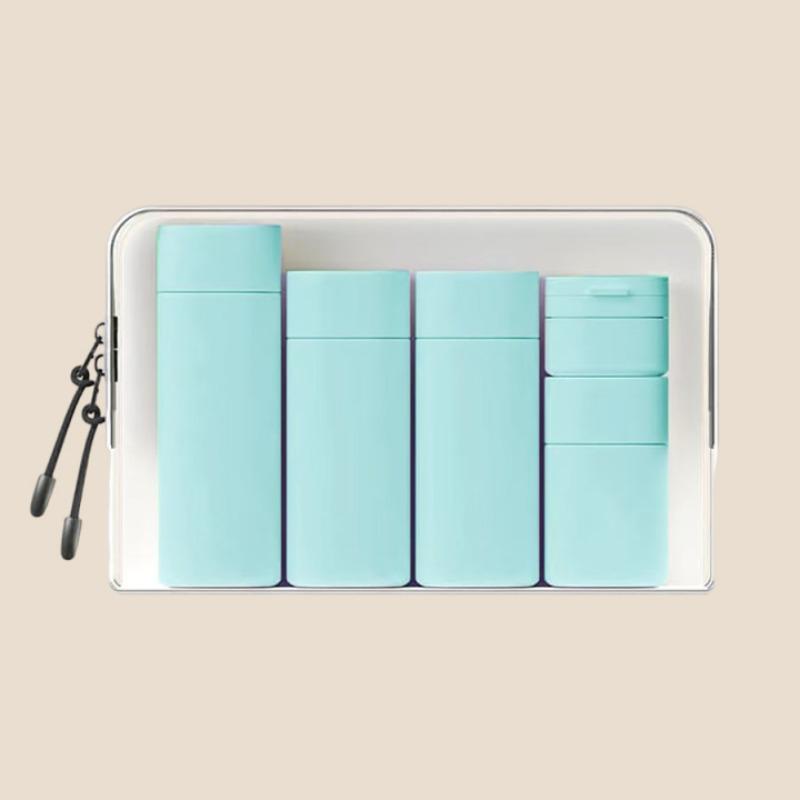 6-Piece Travel Makeup Cosmetic Dispenser Bottle Set, Portable Compact Cream & Shampoo Containers, Includes PU Bag, Sizes 100ML-15ML, Ideal for Travel Essentials