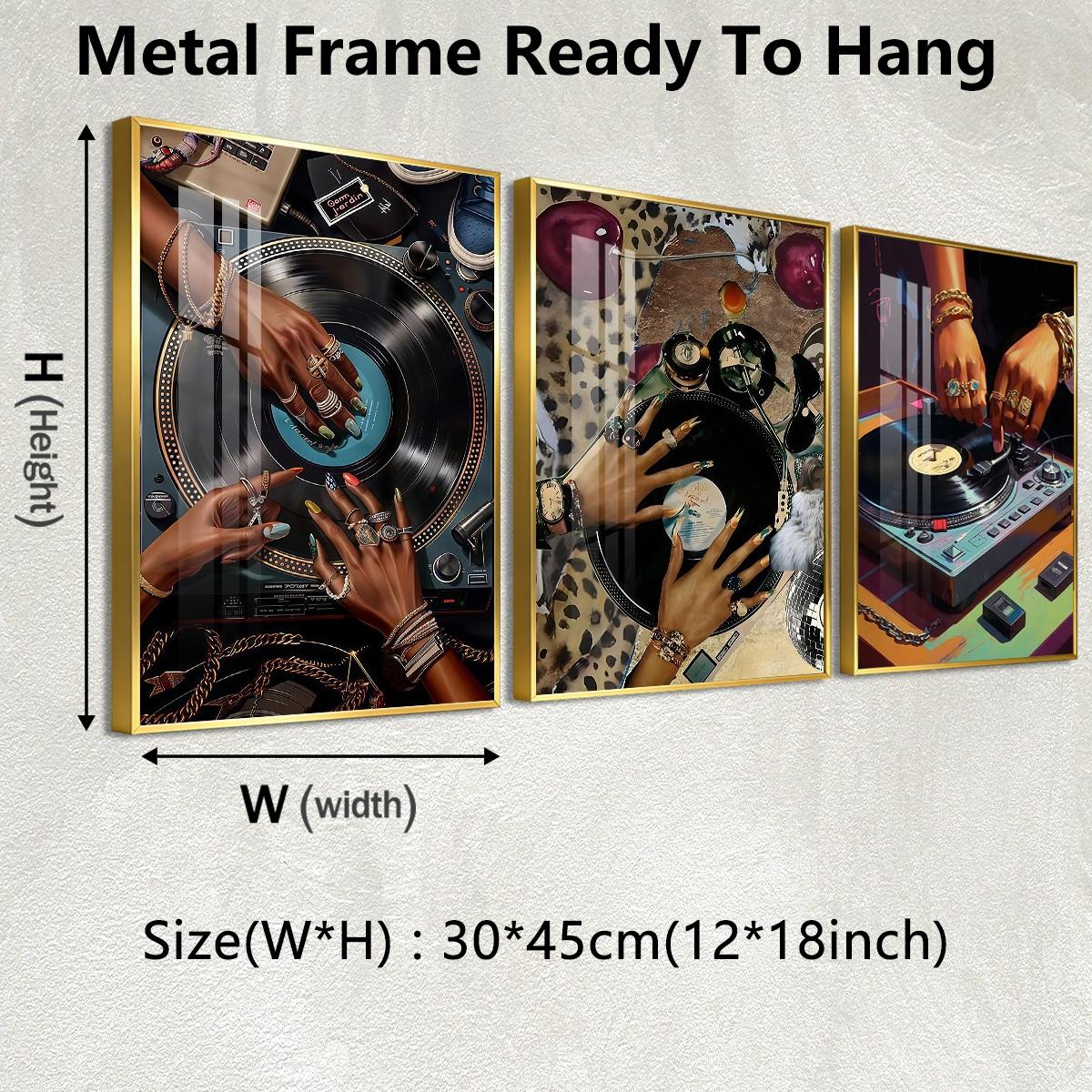 3 Counts Aluminum Alloy Framed Painting, Stylish DJ Vinyl Record Player Art Picture, Home Decoration For Living Room, Bedroom, Office, Restaurant, Hallway Wall Decor, Odorless Print Artwork, Luxury Perfect Gift For Friends And Family