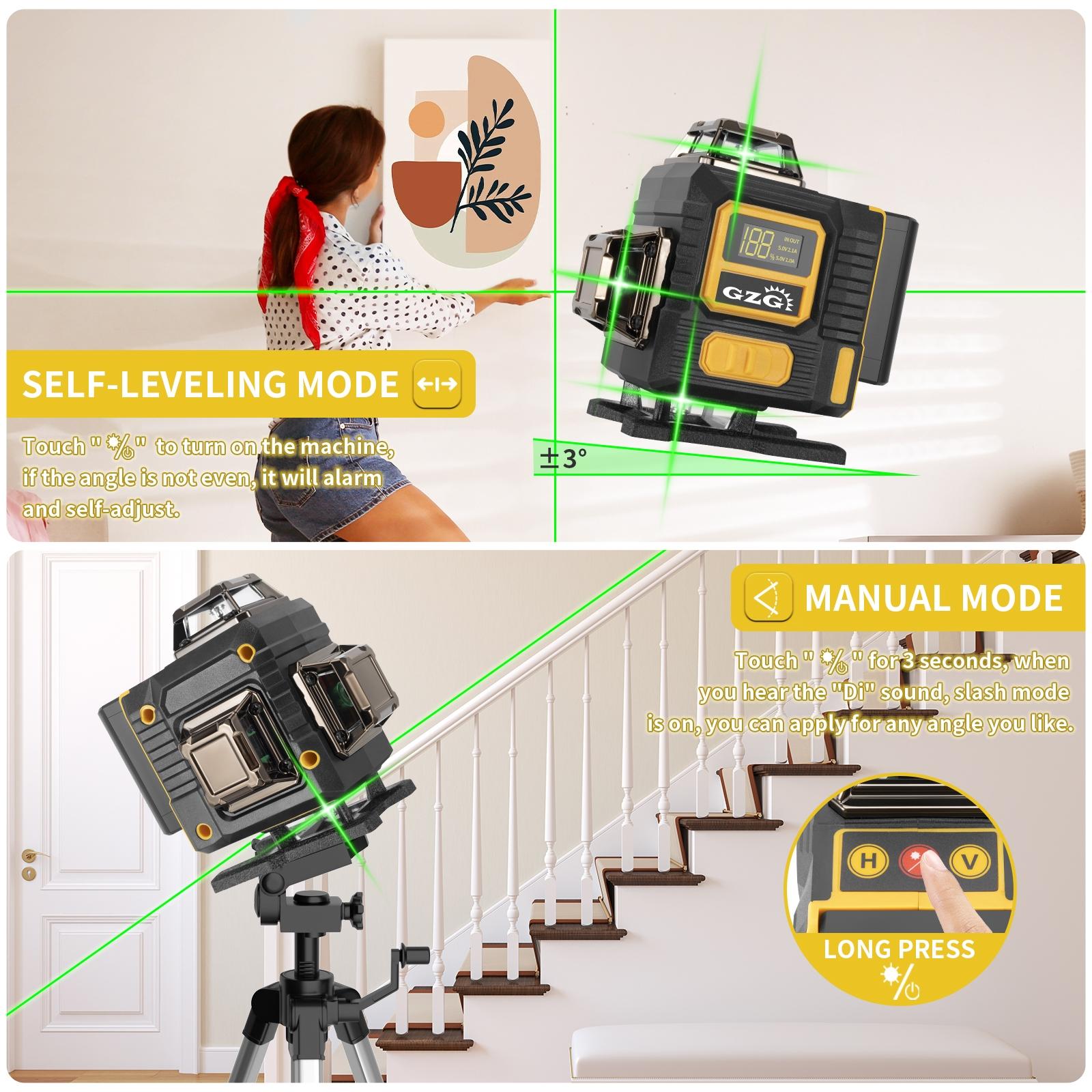 GZG 1 Set of 16 Lines of Laser Level Kits with Digital Display, Remote Control & USB Charging, Ideal for Home Renovation & Woodworking Gifts
