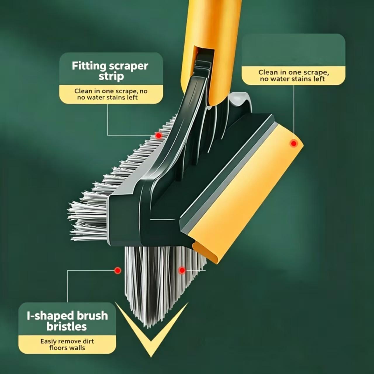 3-In-1 Rotatable V-Type Floor Brush, Ergonomic Handle for Hard Floors, Durable Plastic Scrubber with Water Scraping, Multi-Purpose Tile Cleaner, Cleaning