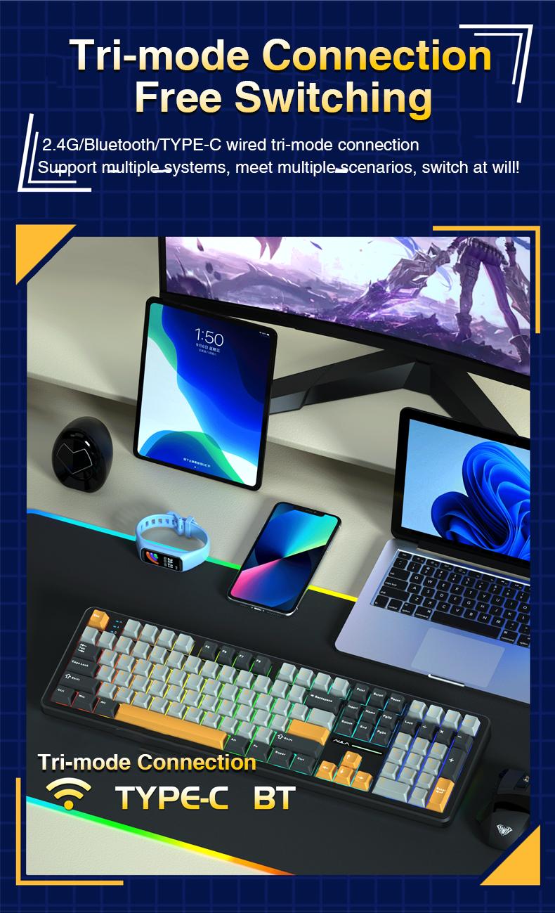 AULA F108 Pro & F108 Wireless Mechanical Keyboard, Three-Mode Connection, Hot Swappable Pads Custom Keyboard RGB Rainbow Backlight for PC/Tablet/Xbox/PS4/PS5 Boyfriend Gift Full Size Numeric Keyboard Office Computer Accessories  TikTokShopfalldealsforyou