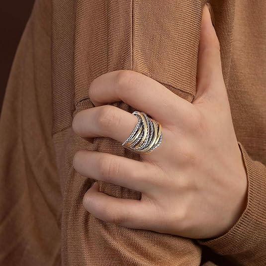Aprilery Intertwined Metallic Band Ring - Textured Statement Jewelry for Women