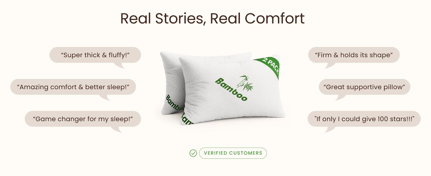 Memory Foam Pillows Queen Size Set of 2 - Cooling Bed Pillows for Sleeping - Back, Stomach, Side Sleeper Firm, Comfy Cool Shredded - 2 Pack, Rayon Derived from Bamboo