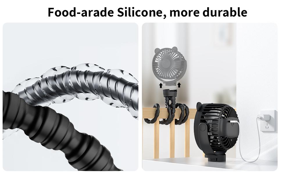 [Frsara] 2026 upgrade Led Portable Stroller Mini Fan Octopus fan, Rechargeable Portable Fan, 360°Rotatable, 3-Speed, Stroller Fan, Flexible Tripod for Treadmill, Golf Cart, Bike, car, Ideal for Beach, Camping, Outdoor