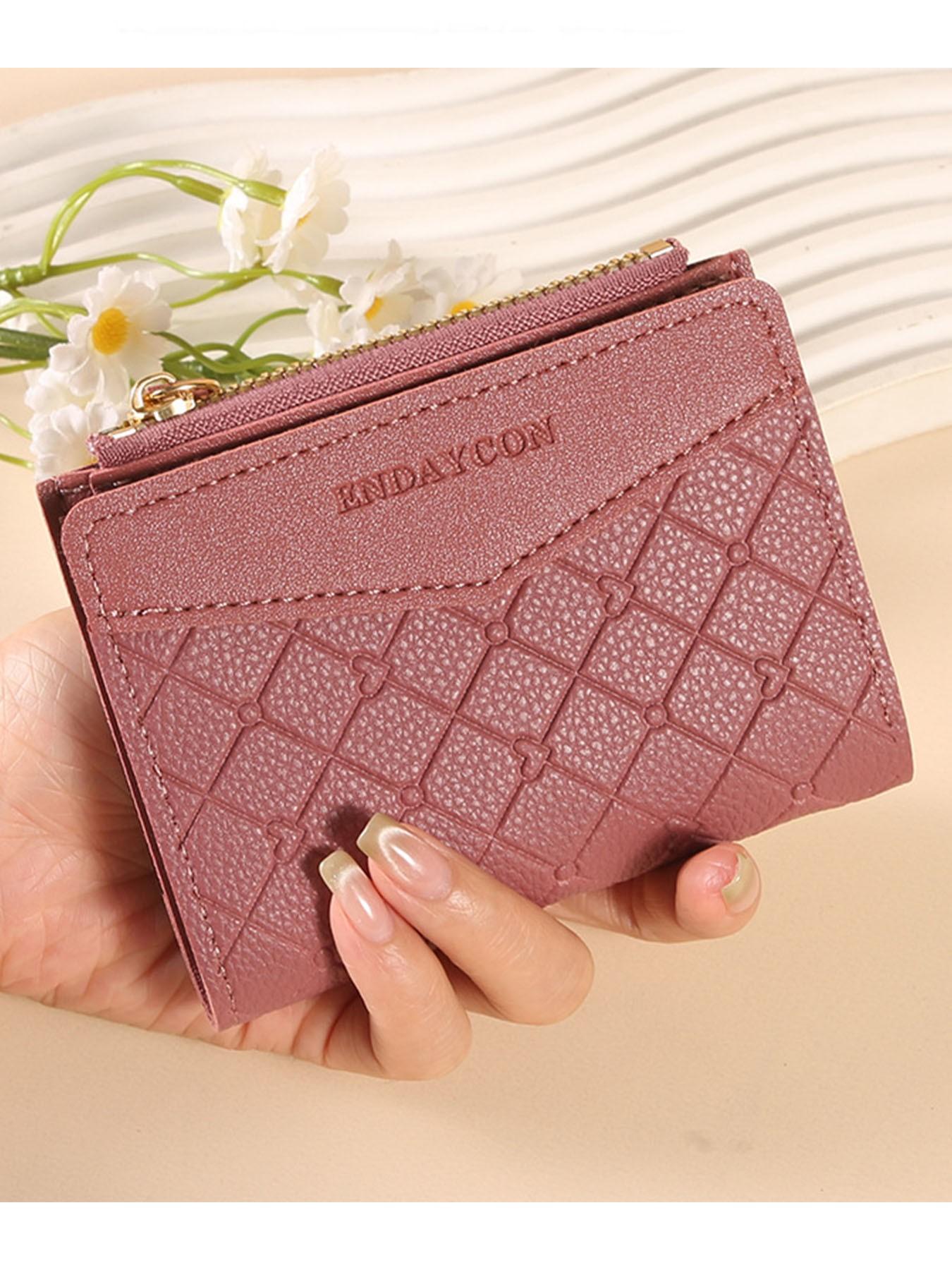 Women's two-tone quilted wallet, cute short bi-fold card holder with coin pocket, simple wallet