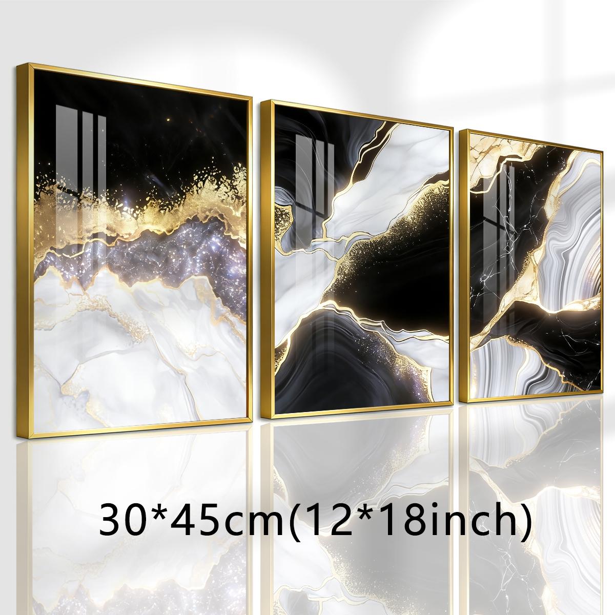 3 Counts Aluminum Alloy Framed Painting, Black White Gold Abstract Marble Art Pictures, Home Decoration For Living Room, Bedroom, Office, Restaurant, Hallway Wall Decor, Odorless Print Artwork, Luxury Perfect Gift For Friends And Family