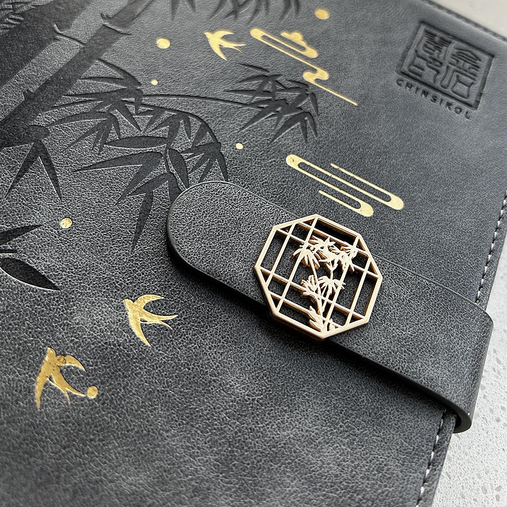 Chinsikol Gift Box Set, Chinese Style Notebooks with Metal Pen and Replacement Refills, Bamboo Pattern, Office Meeting Notes, Study Journals, Portable Notebook