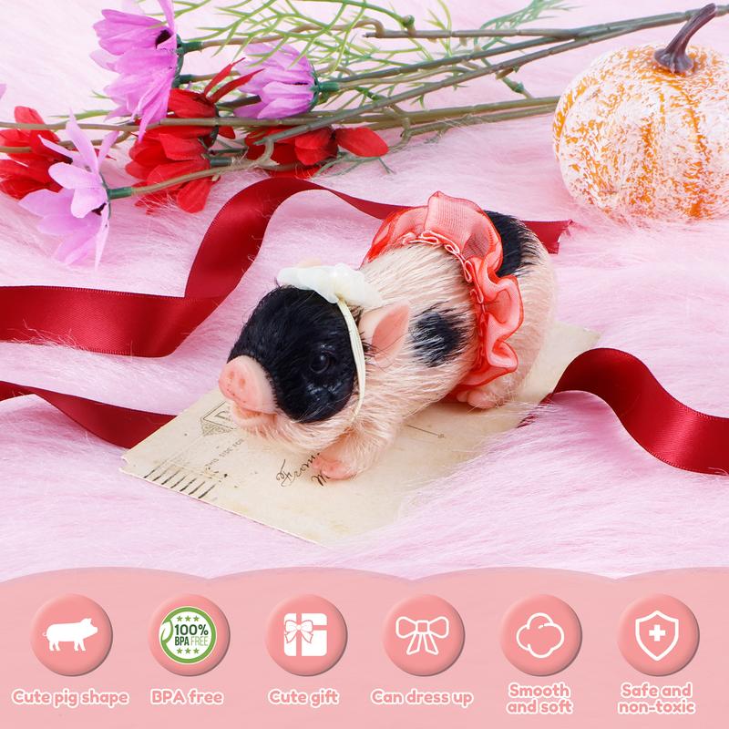 Halloween Gifts 5" Silicone Pig Mini Soft Lifelike Full Body White Figurine Water Proof Christmas Toys with 3 Accessories & Bottle OR Stocking Stuffers Party Favors Assortment