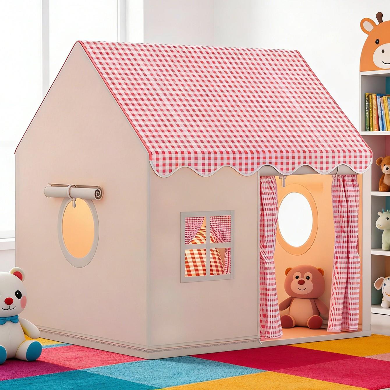 Round Grid Window Playhouse, Outdoor Playhouse, Check Pattern Tent with Side Windows, Portable Play Area for Imaginative Play, Perfect for Kids' Fun Round Grid Window Playhouse, Outdoor Playhouse, Check Pattern Tent with Side Windows, Portable Play Area for Imaginative Play, Perfect for Kids' Fun