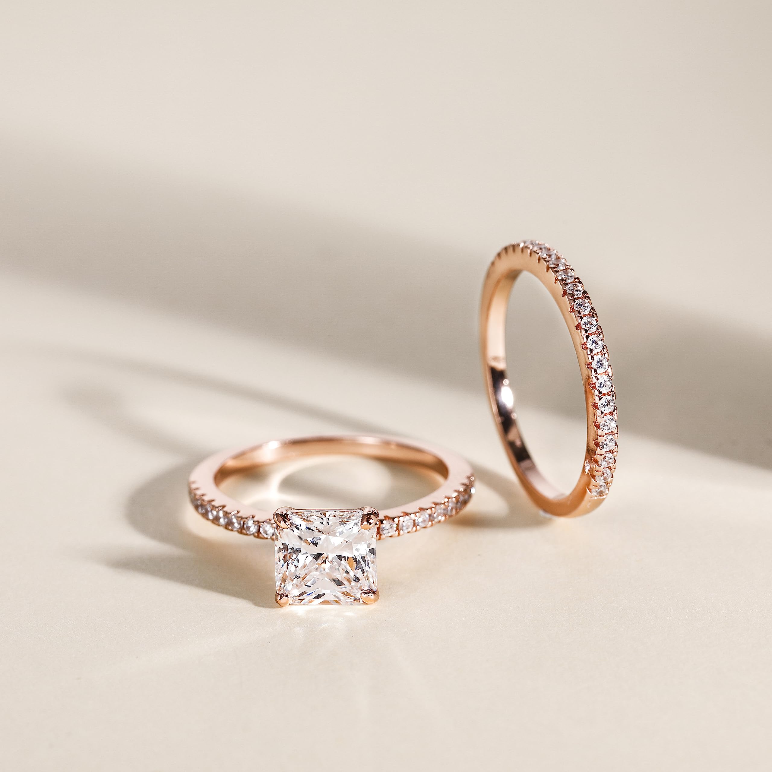 EAMTI 2CT 925 Sterling Silver Bridal Ring Sets Princess Cut CZ Engagement Rings Promise Rings for Her Wedding Bands for Women