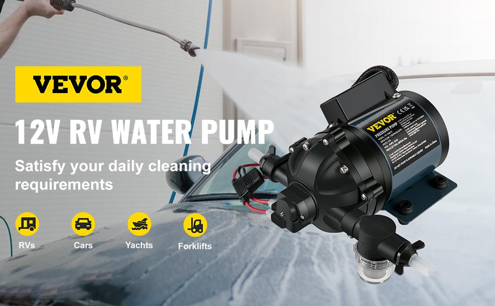 VEVOR Washdown Pump, 12V DC, 7 GPM 60 PSI, Max. 10 FT Lift Self Priming Water Pump, with EPDM Valve, Universal Salt Water Strainer Female/Male Thread, for RV, Marine Deck, Yacht