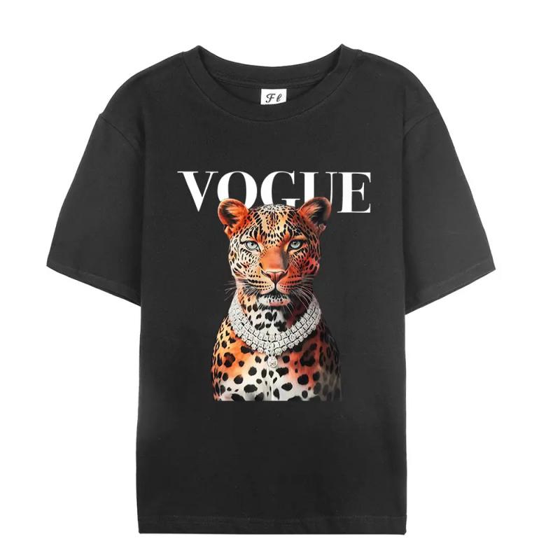 Fashionable leopard print T-shirt Casual women's clothing Streetwear