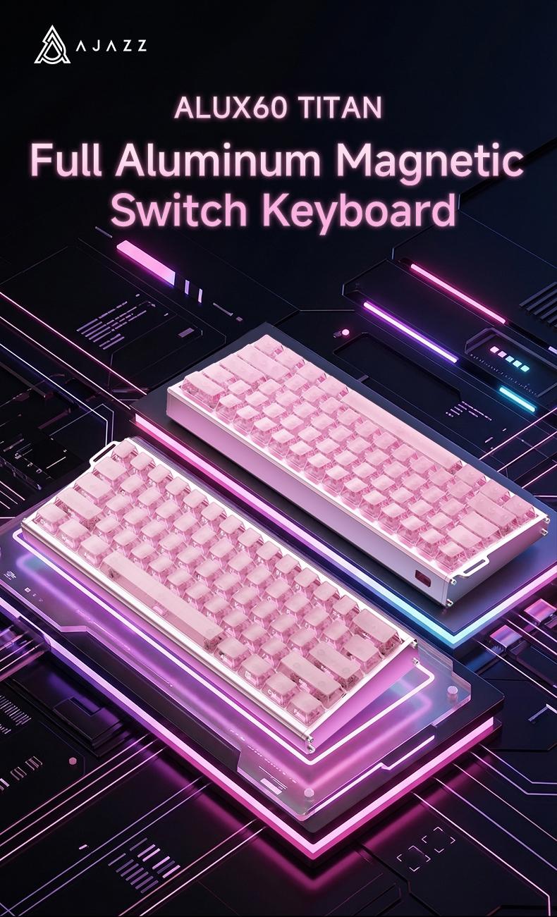 AJAZZ ALUX60 TITAN wired esports gaming mechanical keyboard silver ear switch pink transparent keycap 8K return rate wired plug and play computer office keyboard RGB DIY support multiple systems suitable for gaming and office