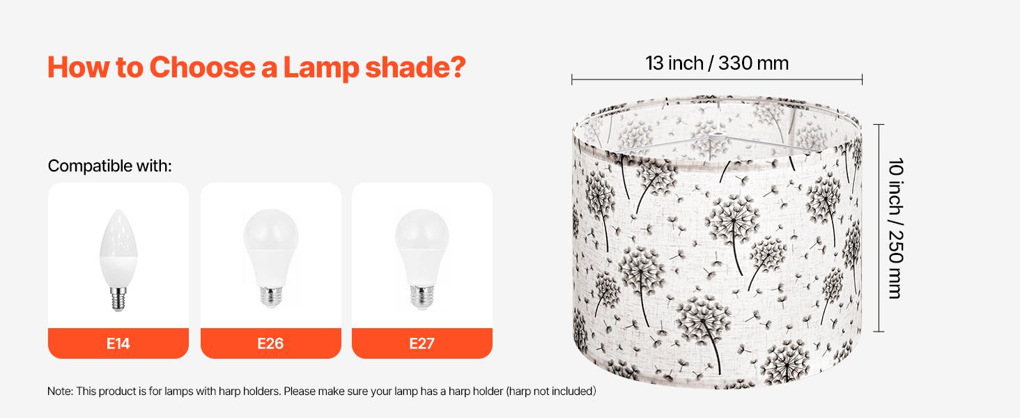 VEVOR Drum Lamp Shade 2 Set, 13 in Topx 13 in Bottomx 10 in High, Medium Drum Linen Lampshade, Replacement Lamp Shade for Table Lamps Floor Lamps, Easy Assembly Required (Light Dandelion Pattern)