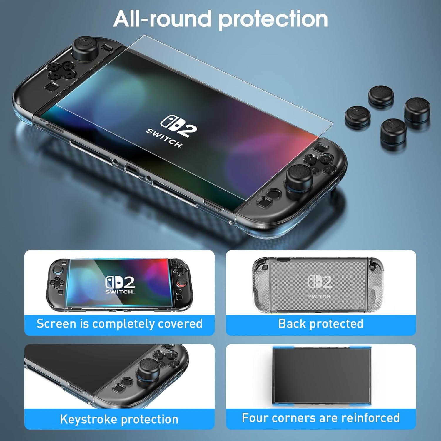 【Mid-year promotion】【Switch 2】 Case for Nintendo Switch 2(2025), Switch 2 TPU Cover, Protector Case Cover for Switch 2 Accessories with 6 Thumb Caps and Screen Protector, Anti-Slip, Shock-Proof,Anti-Scratch