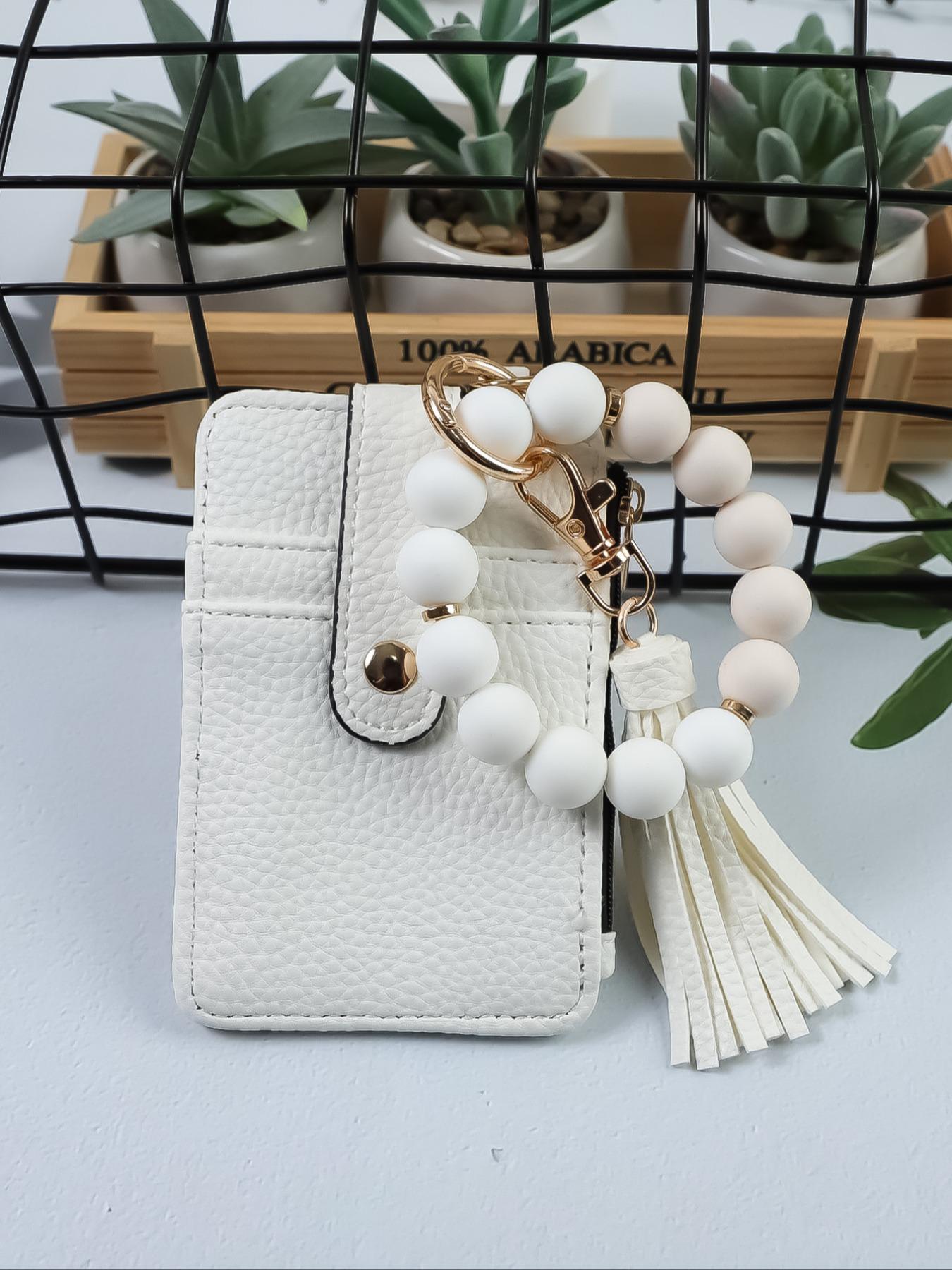 1pcs minimalist style, featuring marble-patterned silicone beads handcrafted into a western cowboy bag, wrist keychain, women's wallet card holder, bracelet key ring, Keychain Wristlet, perfect gift for friends or mothers
