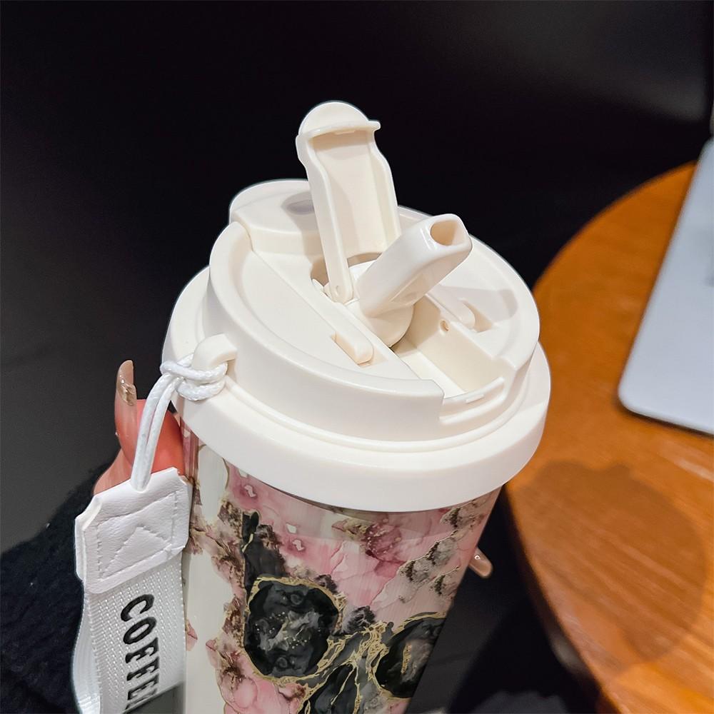 Abstract Skull Texture Coffee Cup, Portable Dual Drink Insulated Tumbler, Keeps Warm/cold, Boho Style, Ideal for Office, Travel, Sports