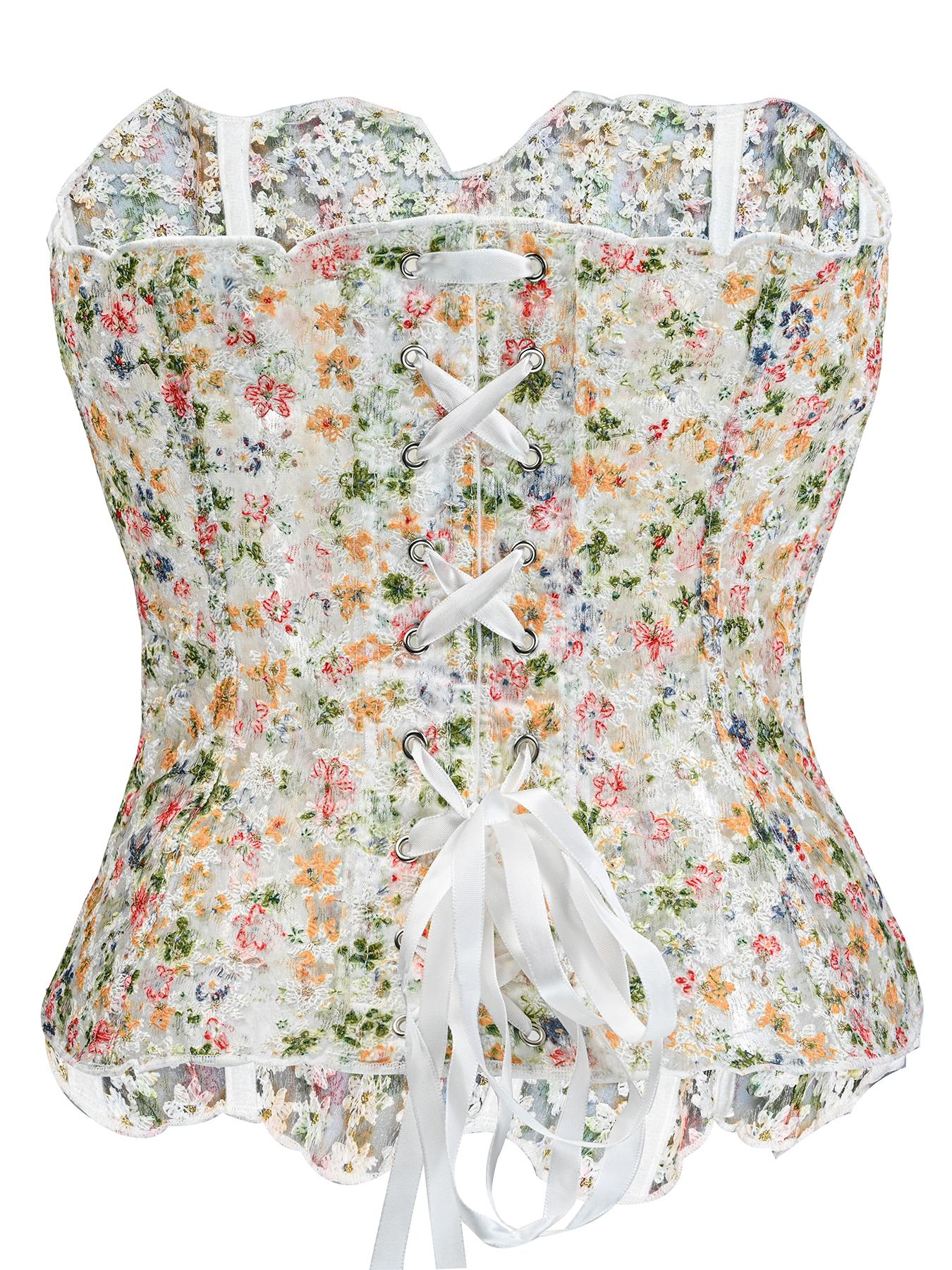 Women's Elegant Ditsy Floral Lace, Backless Design with Ribbons, Moderate Fabric, Suitable for All Seasons, Tummy Control Clothes