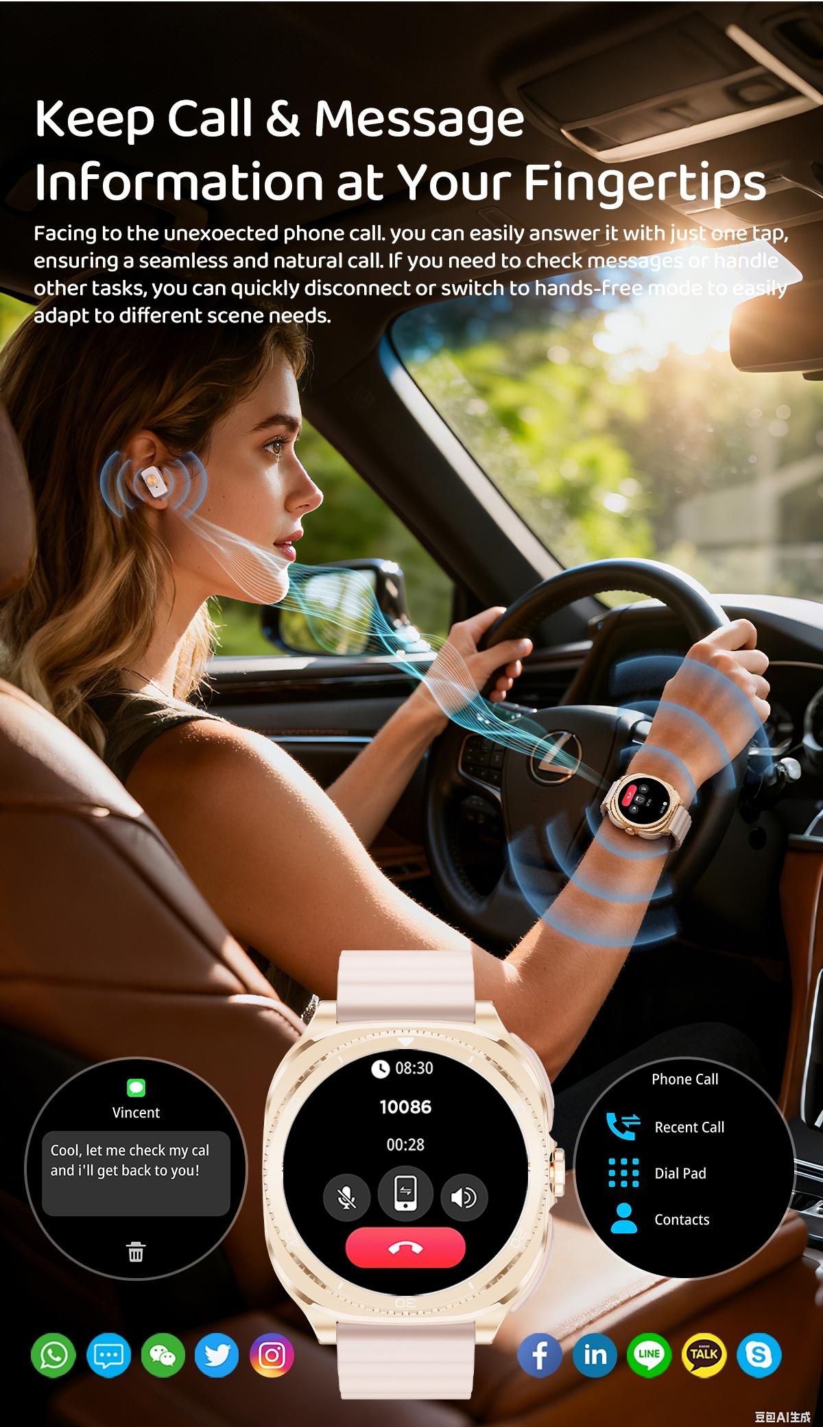 Women Smart Watch with Bluetooth Earbuds Wireless Fitness Tracker Heart Rate Monitor Music Playback Phone Calls for iOS Android