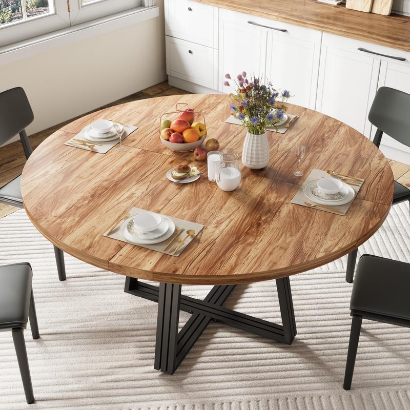 Round Dining Table for 4-6, 42" Kitchen Table with Storage, Circle Dinner Tables for Kitchen, Dining Room, Living Room, Meeting Room, Apartment