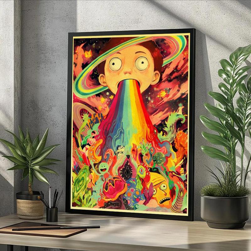 Vintage Cartoon Anime R-Rick And M-Morty Painting Calligraphy Fashion Canvas Wall Art Poster, Modern Aesthetic Waterproof Print, Fade-Resistant & Scratch-Proof Texture, Trendy Home Decor for Living Room Bedroom Office, Multiple Sizes
