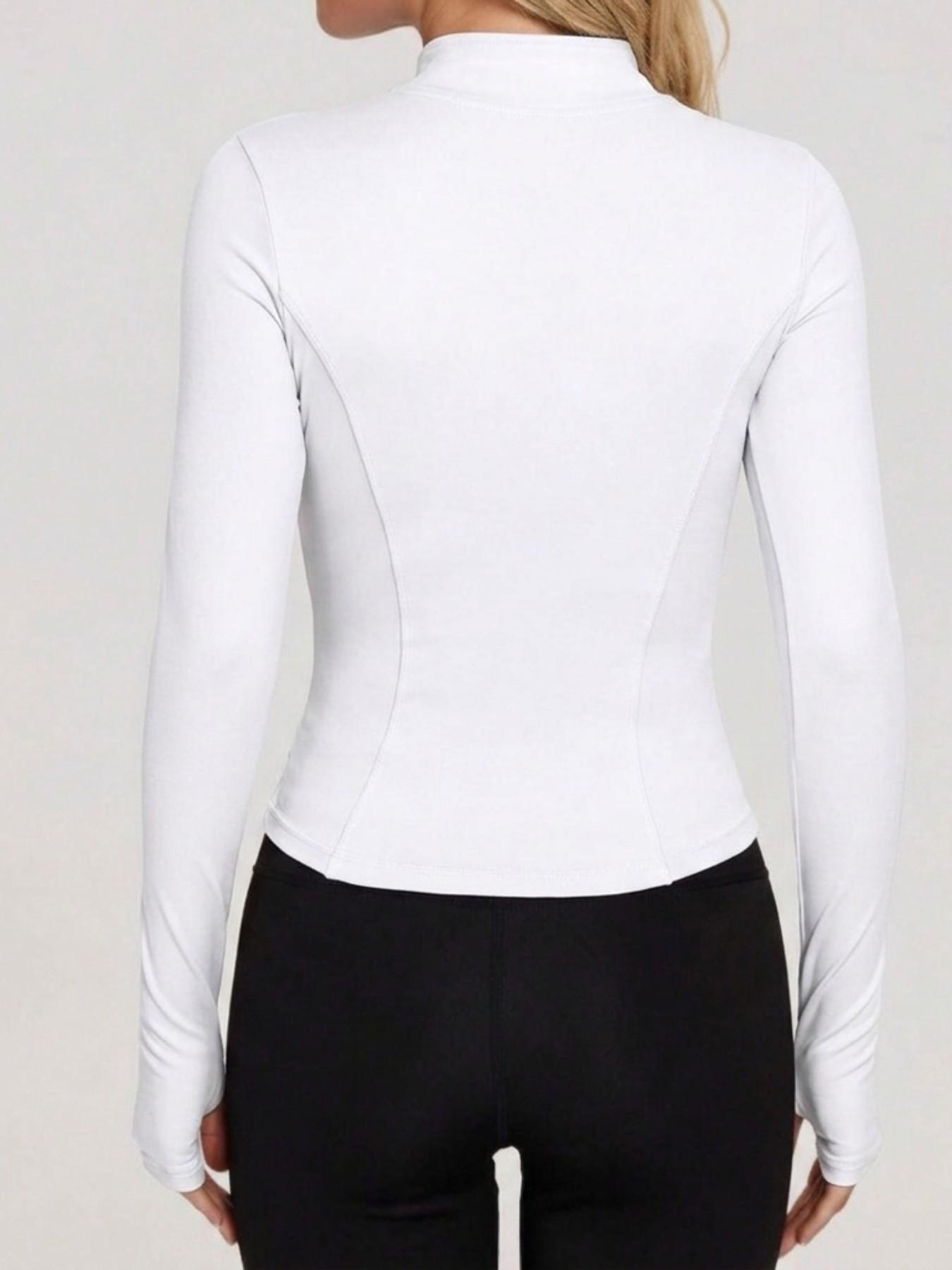 Women High Stretch Stand Collar Thumbhole Fitness Top, Breathable Running Slim Yoga Shirt, Long Sleeve Tight Workout Jacket, Workout Wear